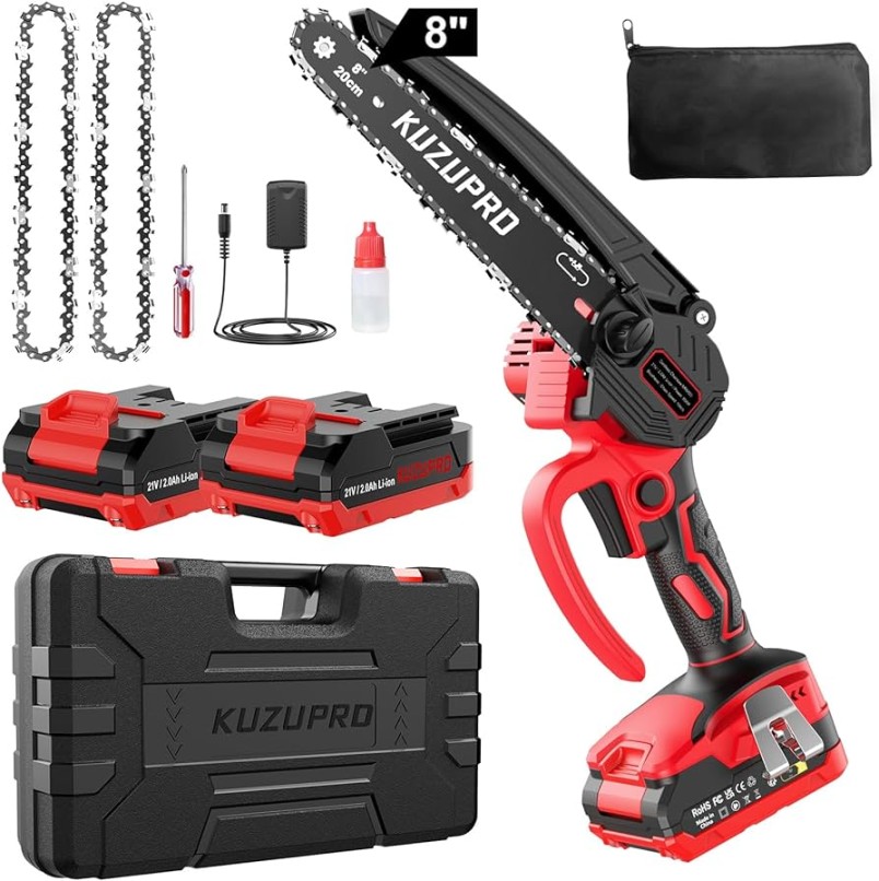 KUZUPRO Battery Chainsaw  Inches, Mini Chainsaw with Battery, Brushless  Motor with  Batteries